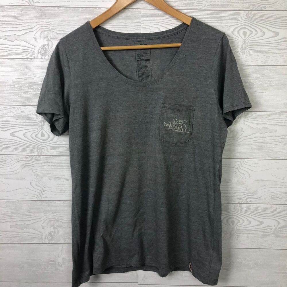 The North Face Women's Large Classic Fit Short Sleeve Tee Embroidered Logo Gray